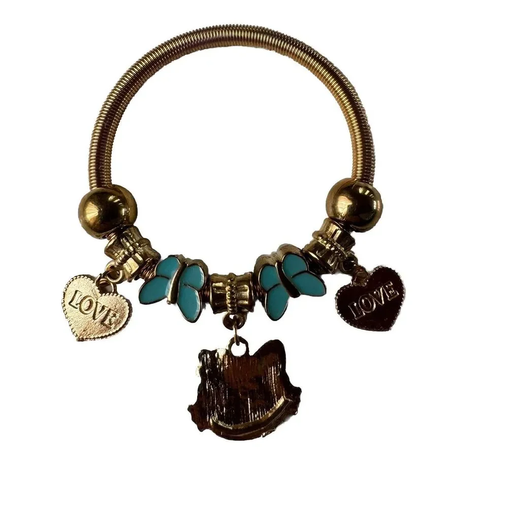 hello kitty kids charm Gold Tone Blue Butterflies bracelet